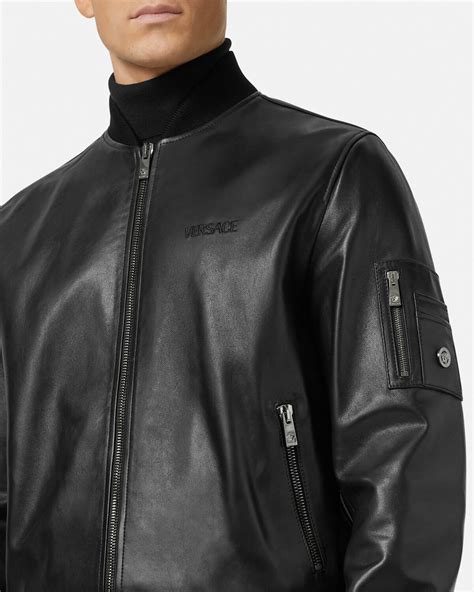 bomber pelle uomo versace|Leather Bomber Jacket Black .